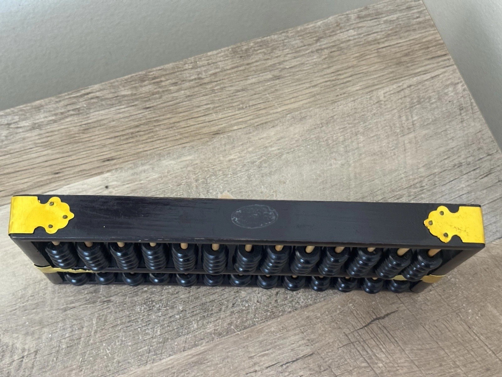 Chinese Abacus 13 Row 91 Bead Wood & Brass Lotus Flower Brand Vintage