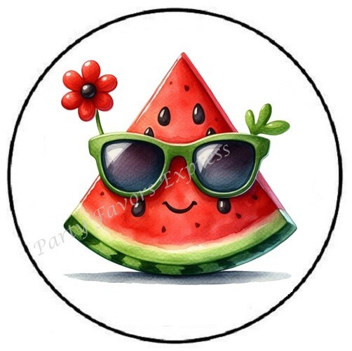 CUTE WATERMELON WITH SUNGLASSES ENVELOPE SEALS LABELS STICKERS PARTY FAVORS