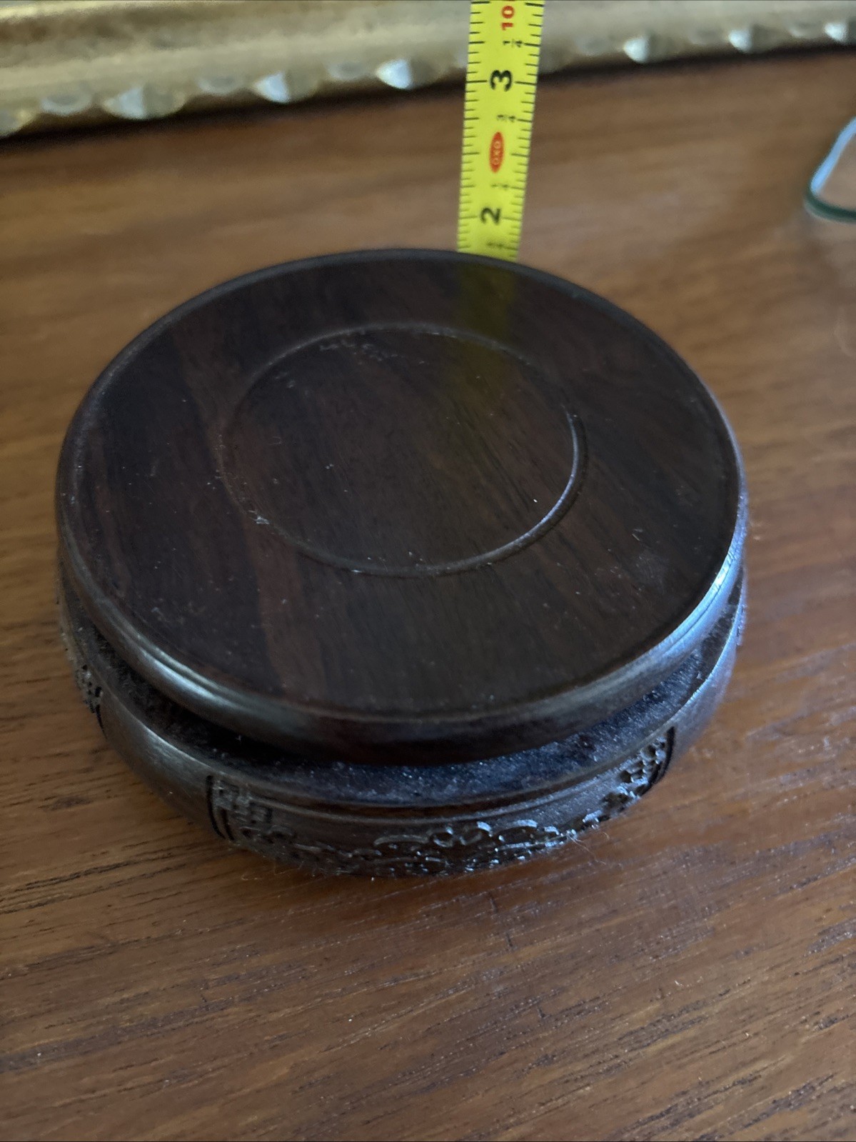 Carved Rosewood Round Footed Pedestal Display Vase Stand 4.25″