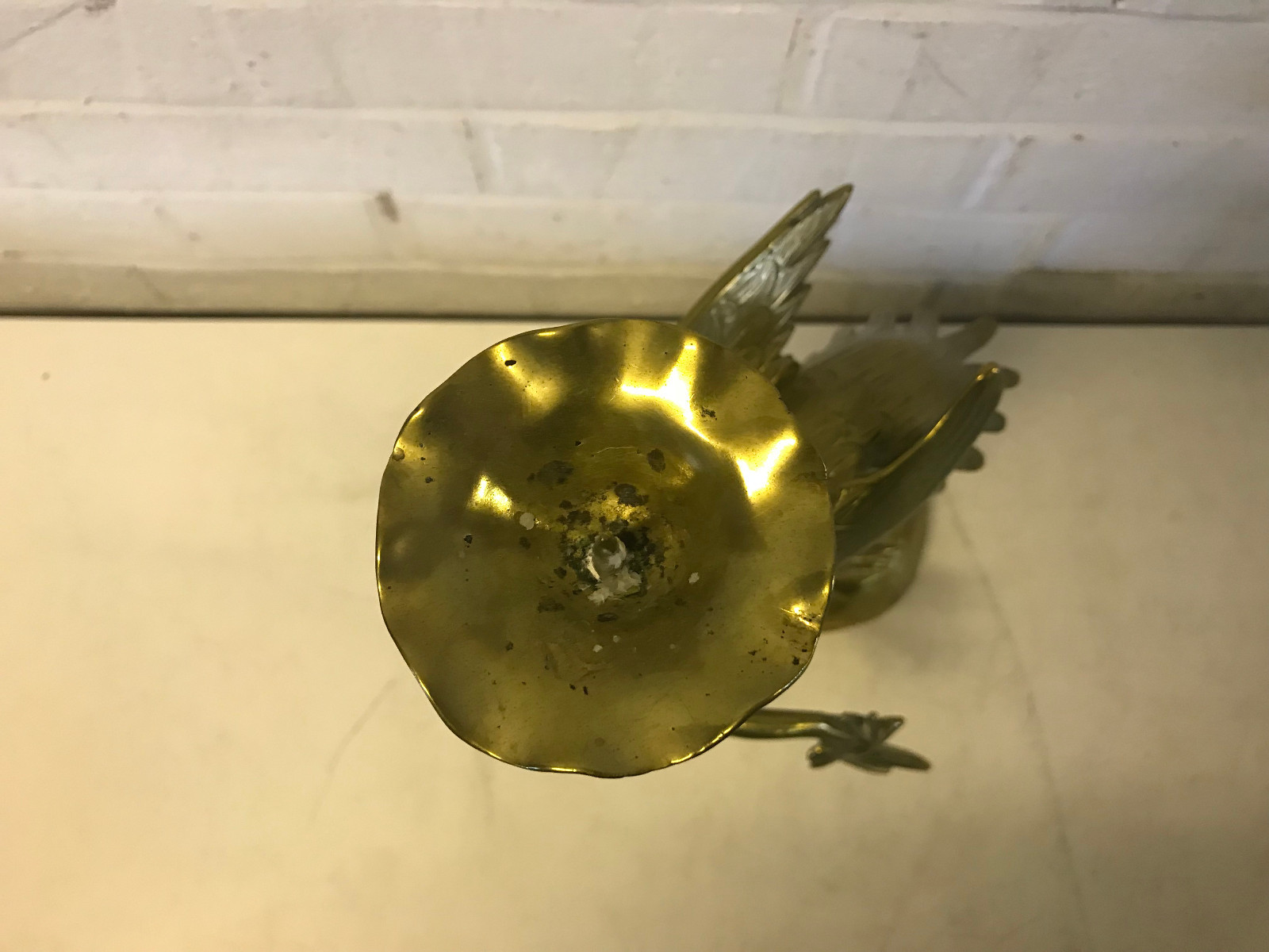Vintage Possibly Antique Chinese Brass Candle Holder w/ Crane Flower & Turtle