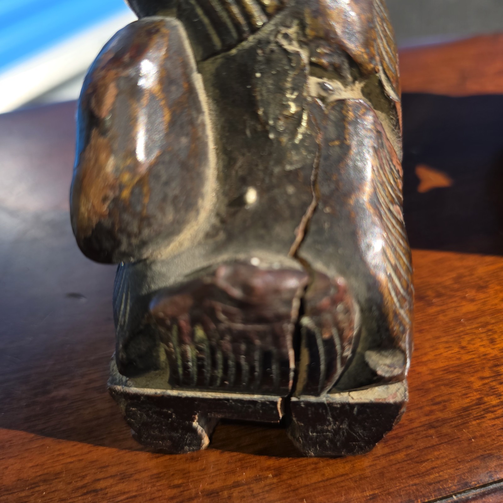 Pair of Vintage Chinese Carved Wood Foo Dogs Guardian Lions Statues Bookends 7″