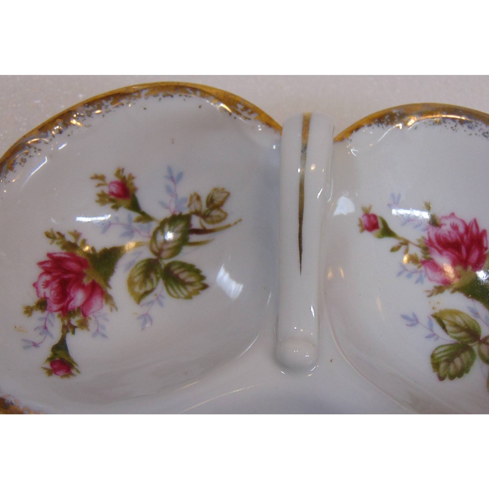 Bone China Candy Dish Trinket Bowl Floral Gold Trim Vintage Elegant Decor Roses