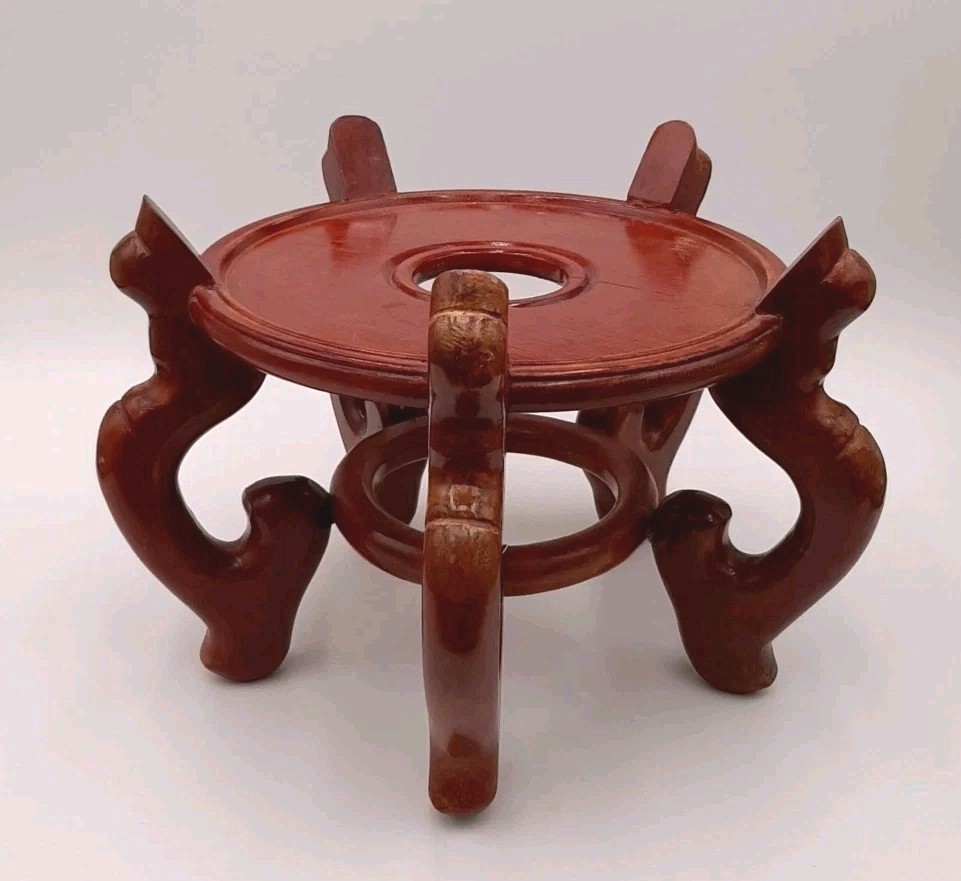 Vintage Chinese Wood Pedestal Stand For Koi Fish Pot Large 8.5in Plant Stand