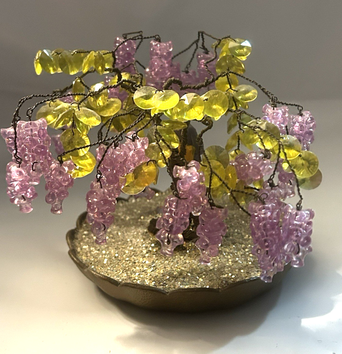Vintage 1975 Walco Geisha GirlBead & Wire Purple W Purple Bonsai Tree Garden