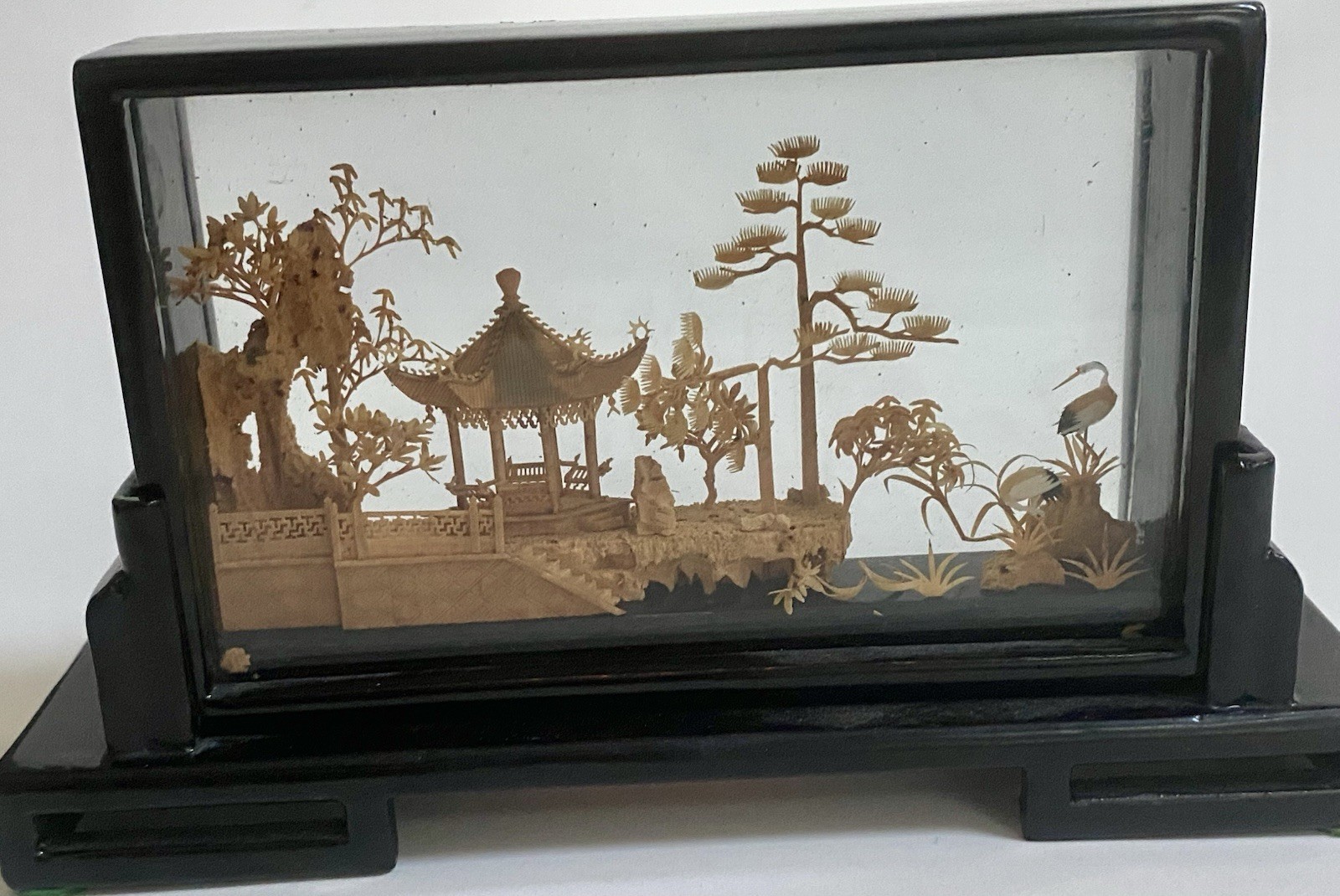 Vintage Chinese cork carving diorama Shadow box. 6.25 In Long, 3.75 High,…