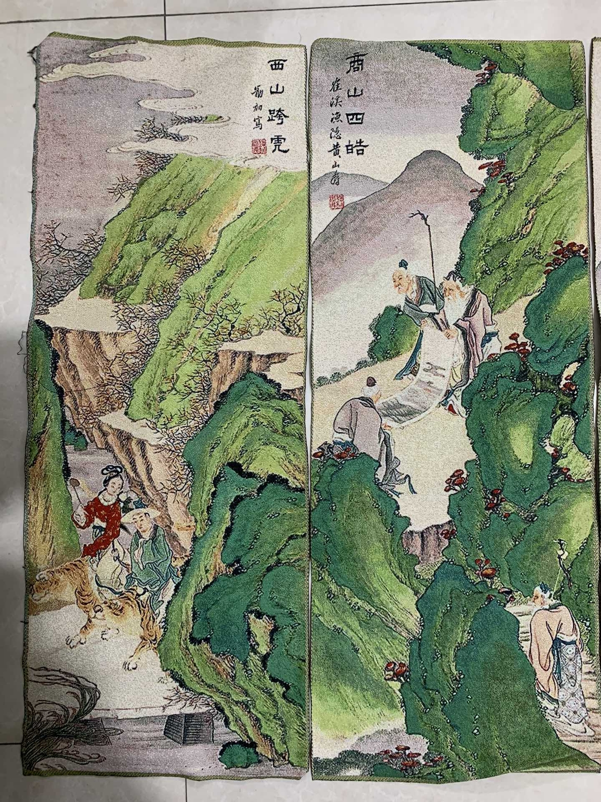 4PCS 24″ Chinese Cloth Silk Four Mountains Mural Wall Hanging Tapestry Set 19
