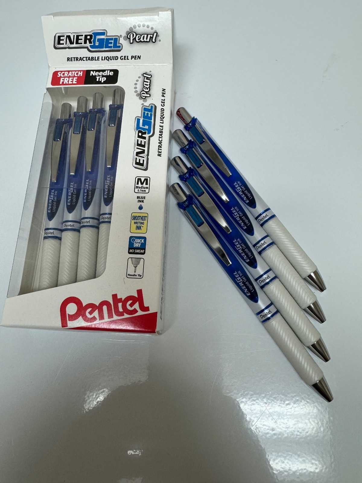 4 Pentel EnerGel Pearl Gel Pens Blue Ink BLN77PW-C New loose 0.7MM NEEDLE TIP