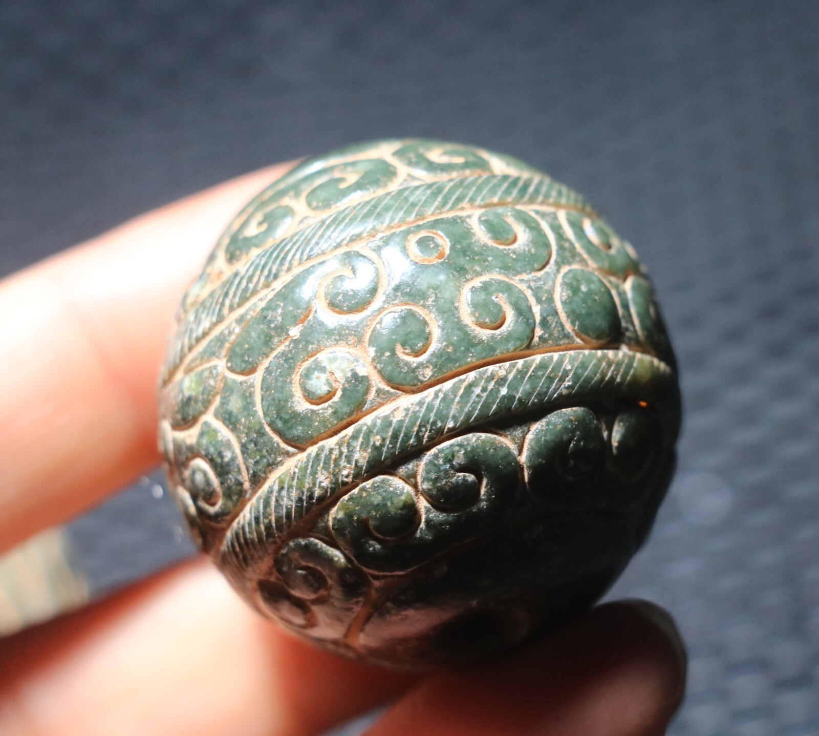 Pair of Chinese Hetian Old JADE Linking Fortune Large Ball Sphere Treasure 40MM