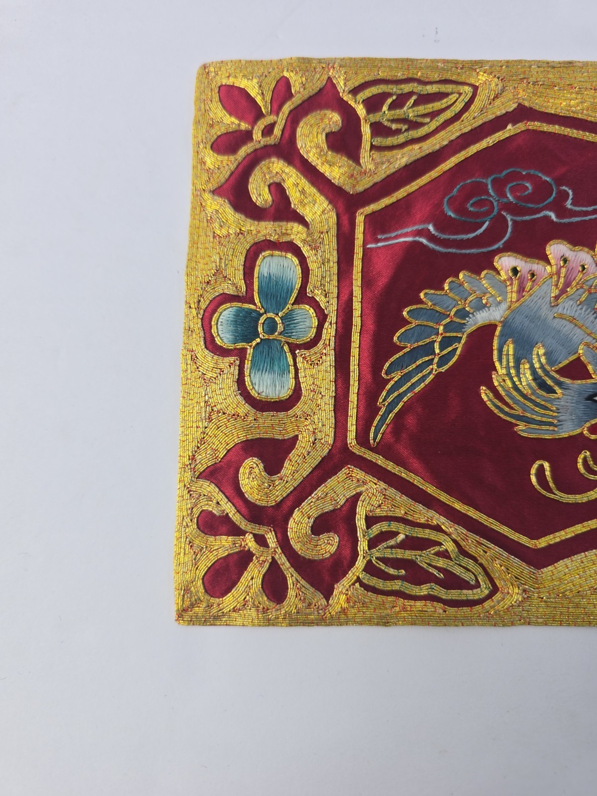 Vintage Chinese Phoenix Fenghuang Hand Embroidered Silk Rayon Panel 1980s