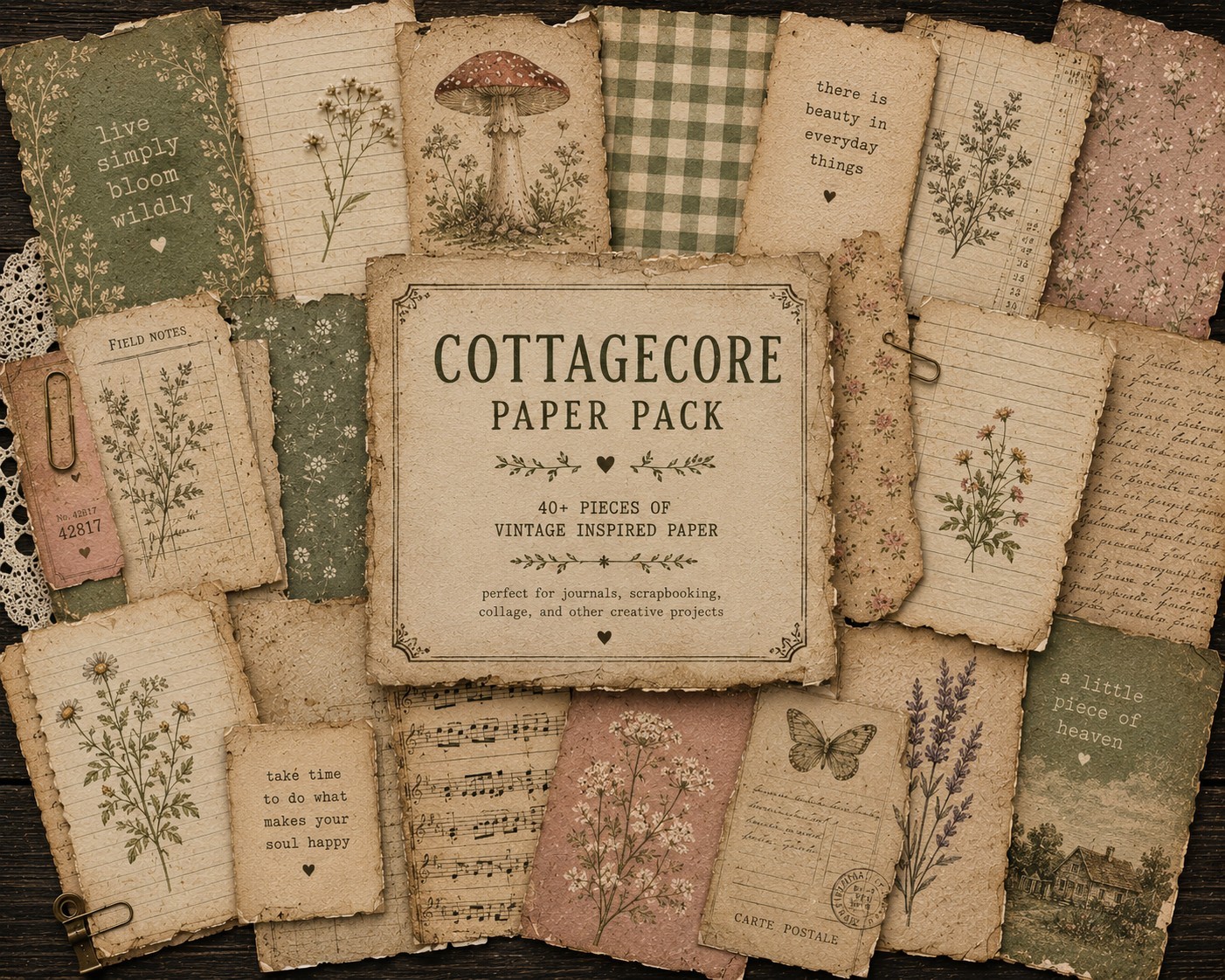 Mystery Junk Journal Scrap Pack – Vintage Ephemera Bundle