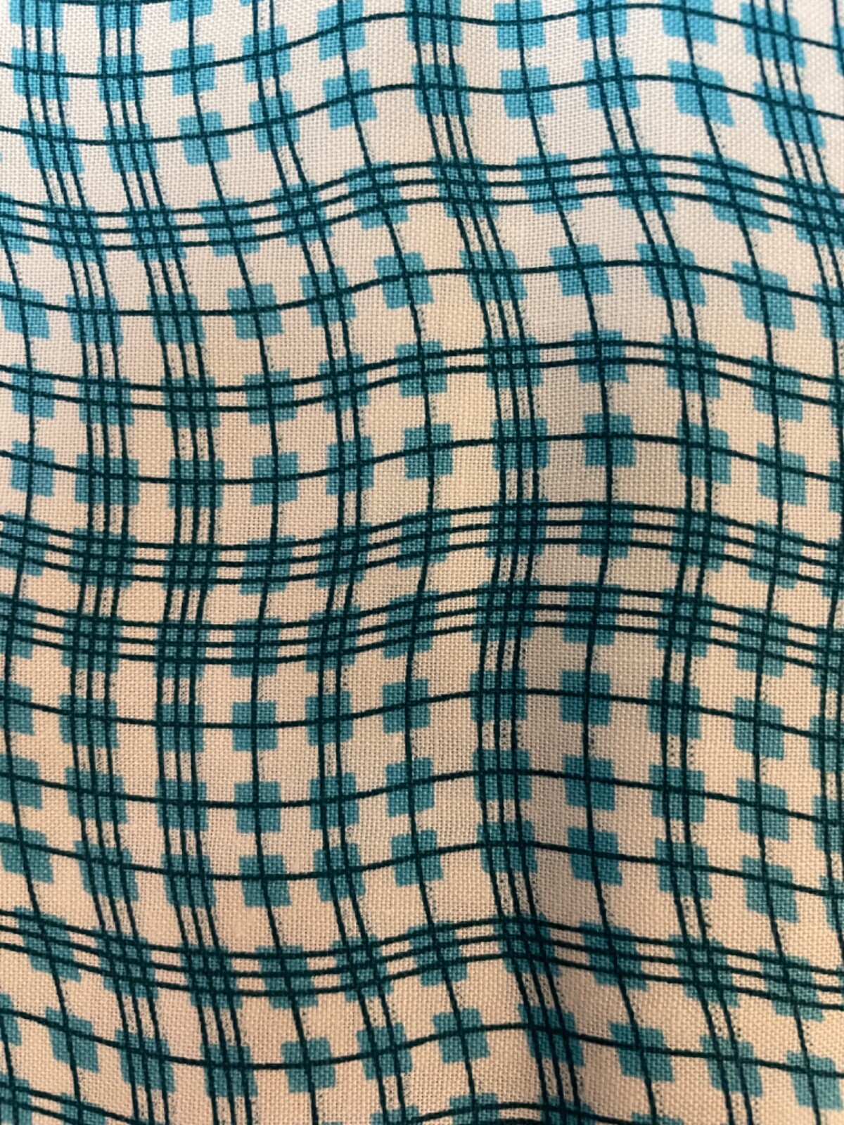 Fabric Lot 2 Yards 26 Inches 42 W Wavy Checks Stripes Turquoise Aqua White