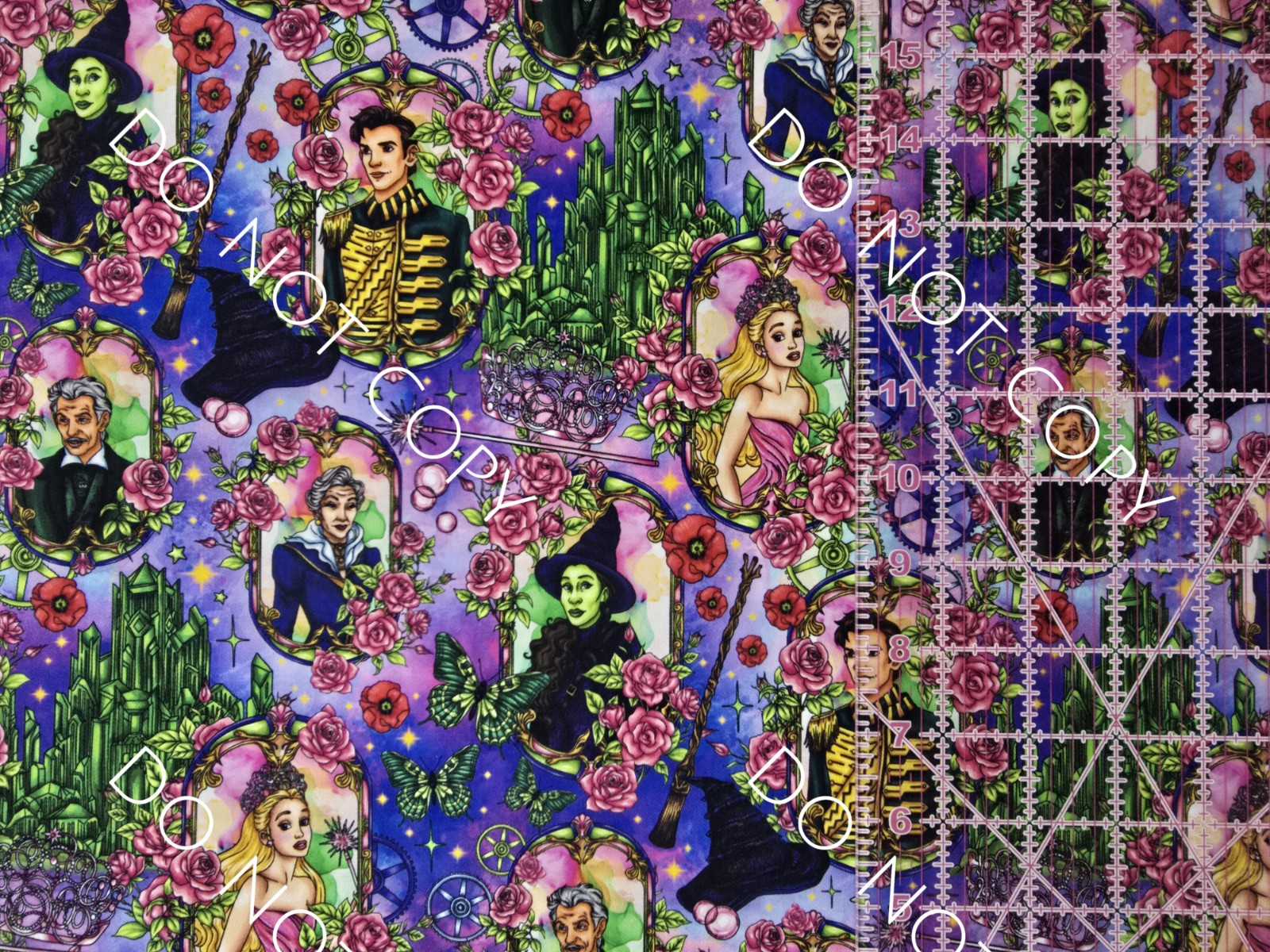 Custom Cotton Woven Fabric Wicked Movie By The 1/4 Yard 9×56 Hand Drawn Design