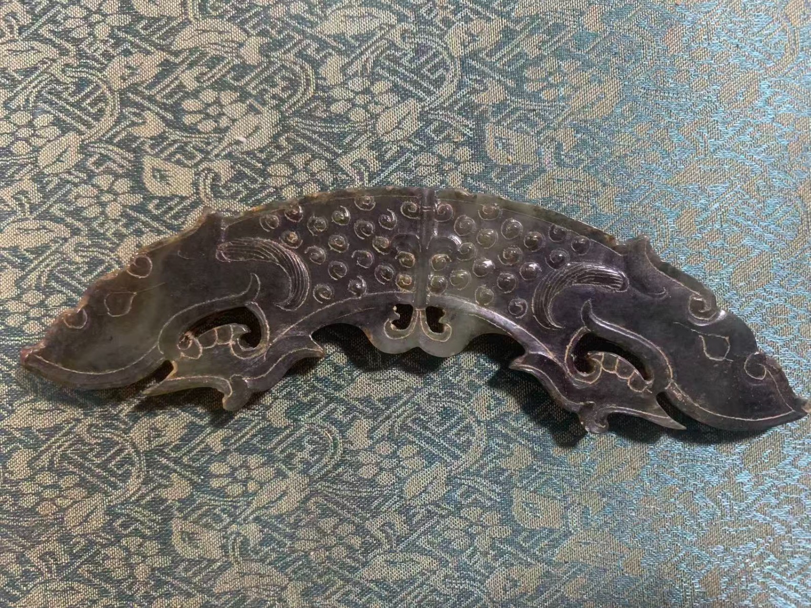 6.7Inch Chinese Old HeTian Jade Hand Carved *2Dragons Huang* 2Faces Plaque