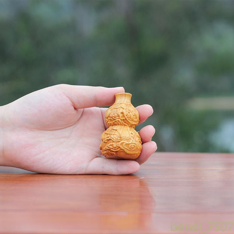 Cliff Cypress Wood Good Luck Gourd Ornaments Solid Wood Carving Decorations