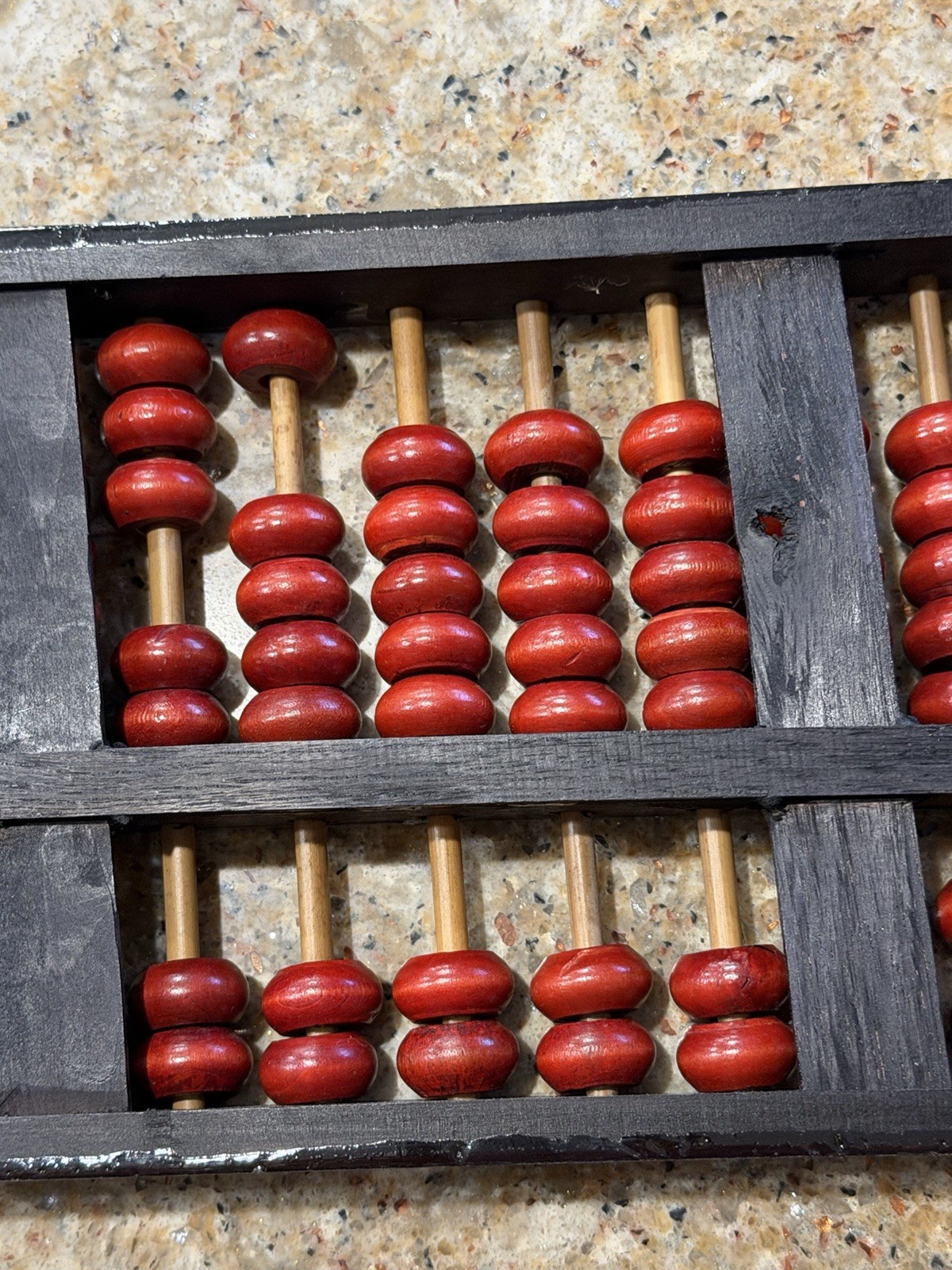 Rare Vintage Chinese Abacus Wood & Brass 13 Rows 91 Red Beads Lotus-Flower Brand