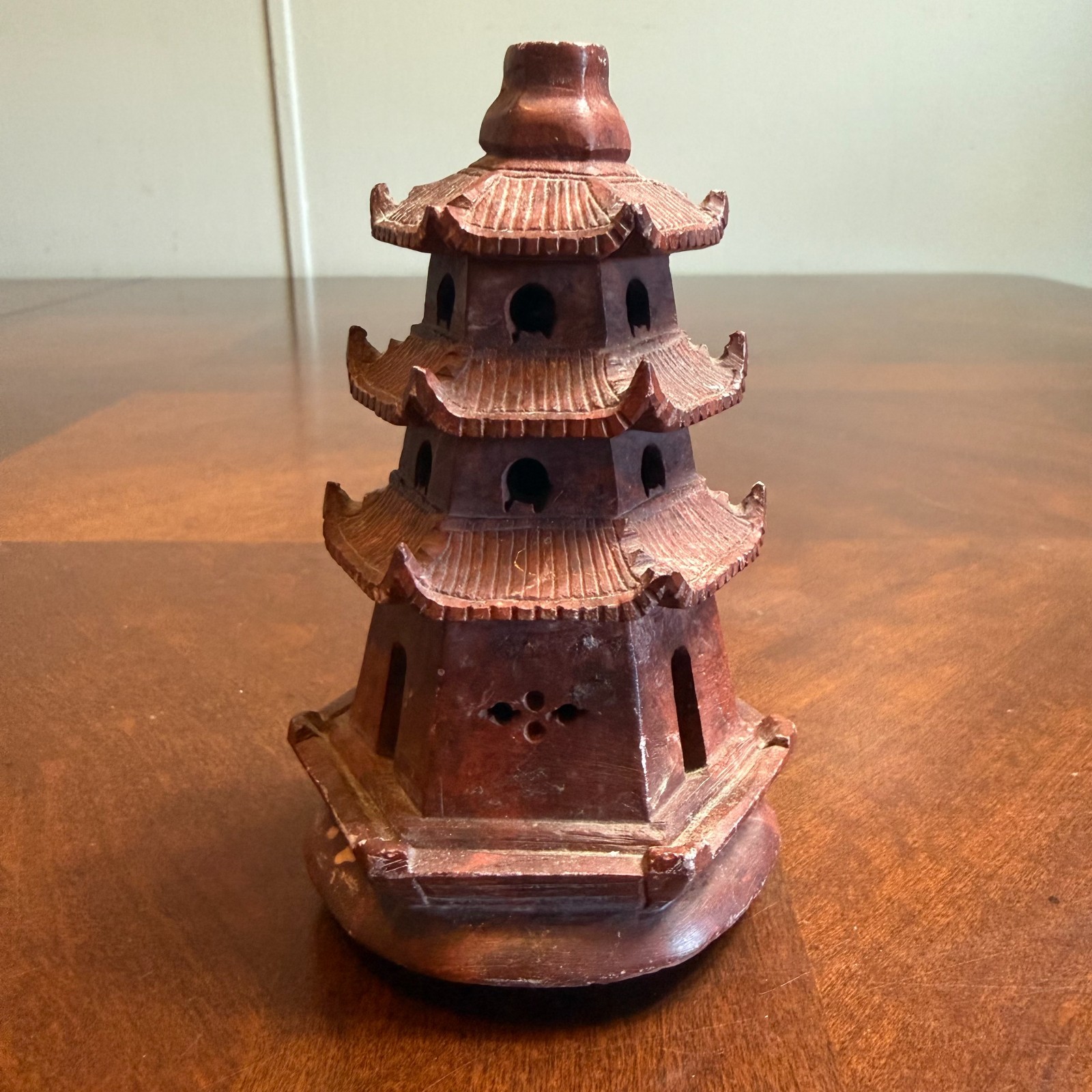 Vintage Asian Pagoda Soapstone Carved Tower Statue Miniature Figurine Decor