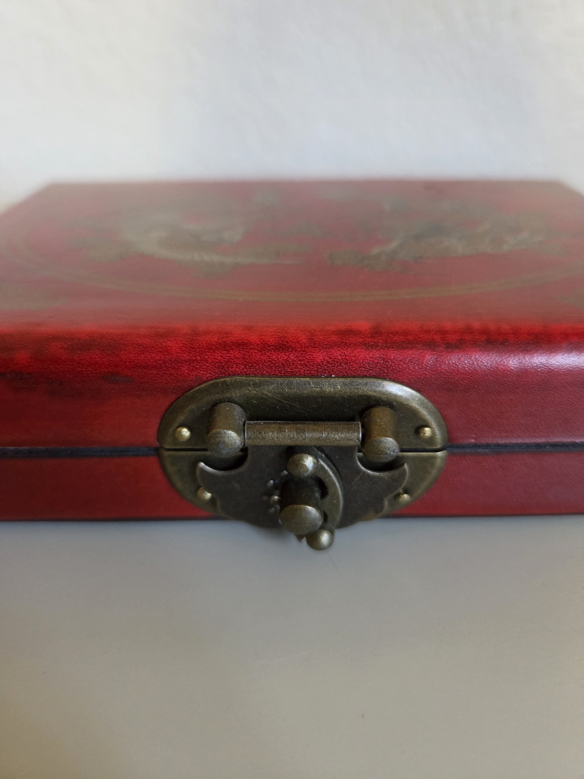 Vintage Chinese Abacus 2:5 Beads w/ Red Phoenix Dragon Brass Wood Box + Booklet