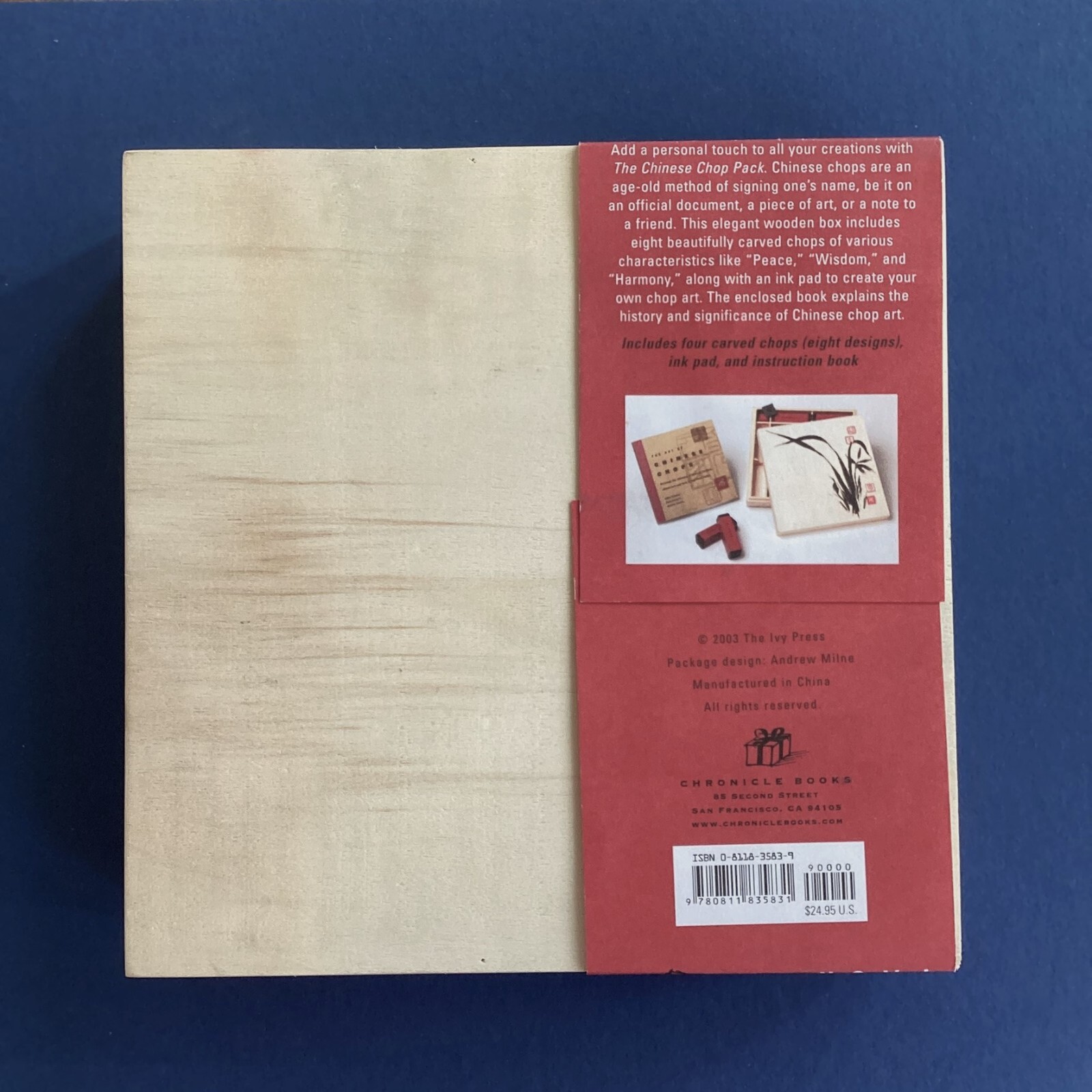 Chinese Chop Pack w 4 Double-Sided Chops Ink & Instructions in Wooden Gift Box