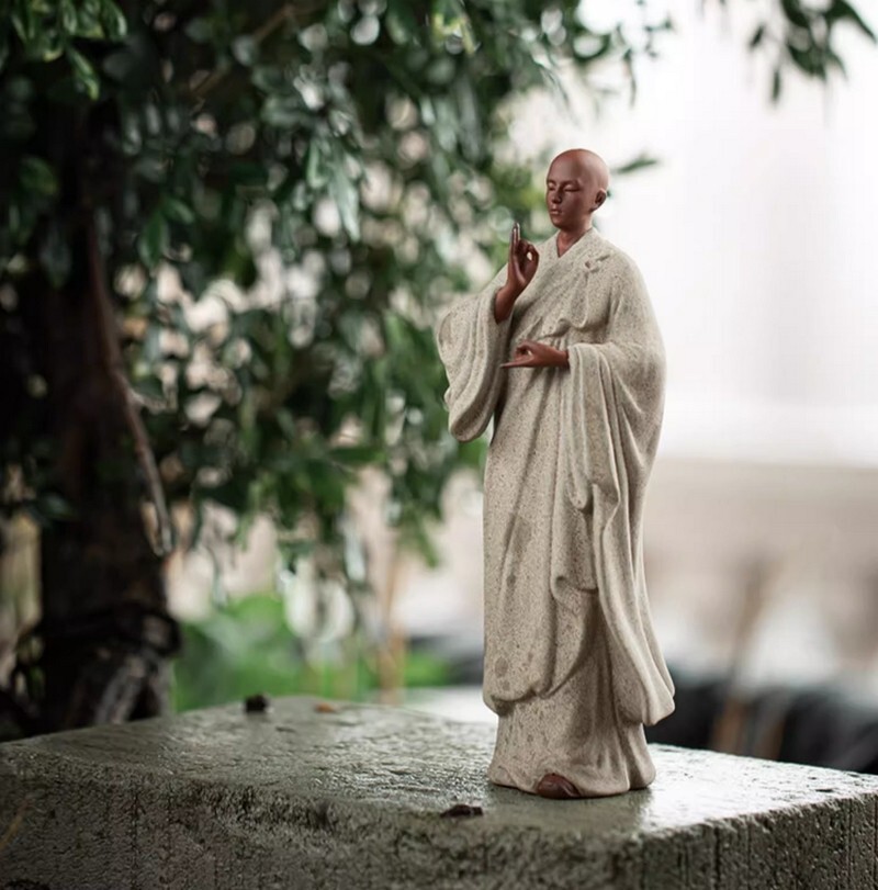 New 8.9″ Chinese Zi Sha Clay Monk Statue Buddha Buddhism Zen Figure Decor
