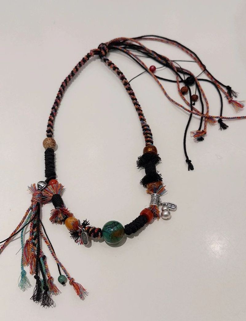 Vintage Ethnic Turquoise Beaded Necklace Tibetan Tassel Sweater Chain