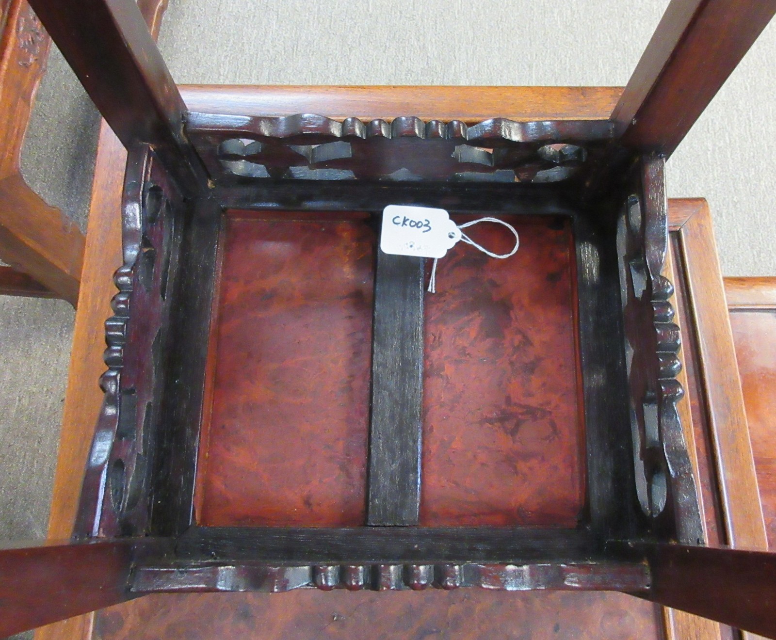 Chinese solid wood carved openwork four-piece flower stand set