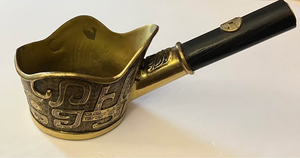 Vintage Chinese Brass Silk Iron (Coal) W Wood Handle