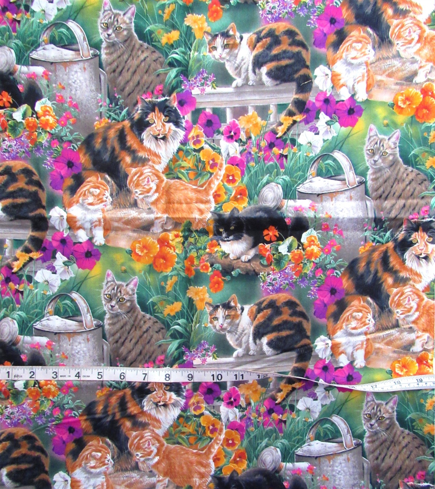 1 3/8 yd Cotton Fabric “Wild Wings” by Susan Bourdet for Spring Creative, Cats