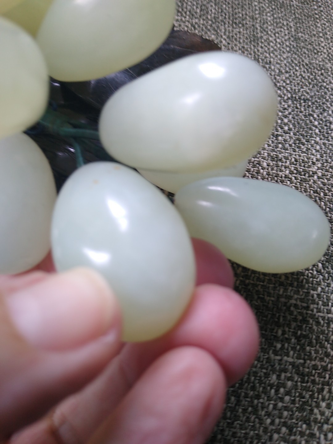 Vintage Stone Grapes Light Green Carved Dark Green Serpentine Leaves