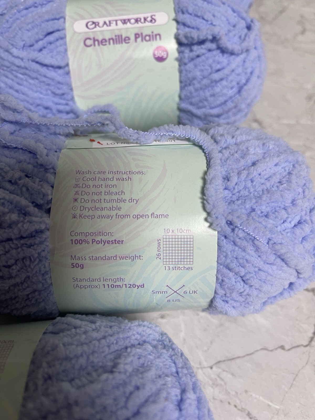 9 x CRAFTWORKS Blue Polyester CHENILLE PLAIN Knitting Craft Hobby 50g