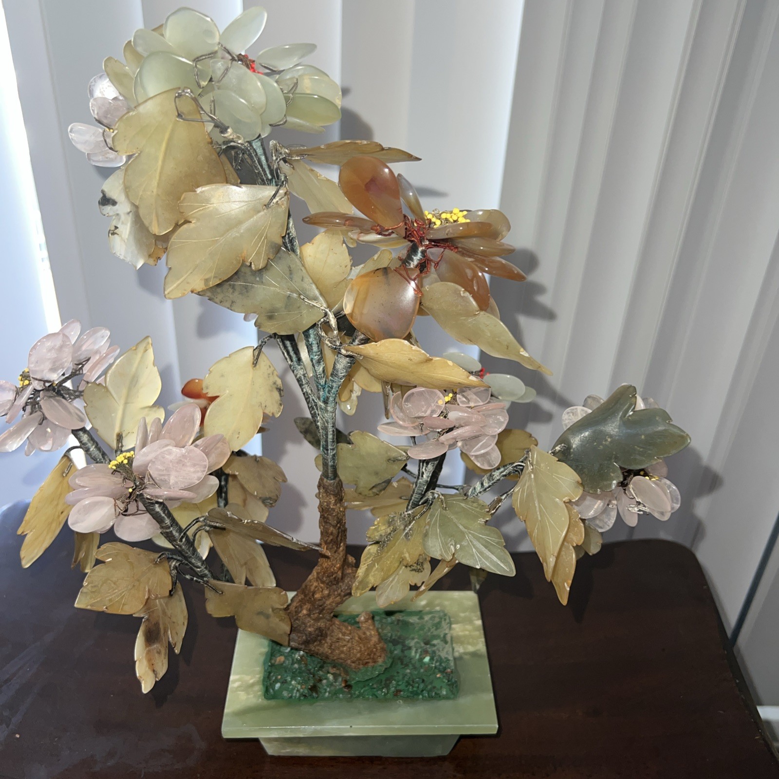 Vtg MCM Jade Agate Carnelian Quartz 14 x 12” Large Bonsai Tree
