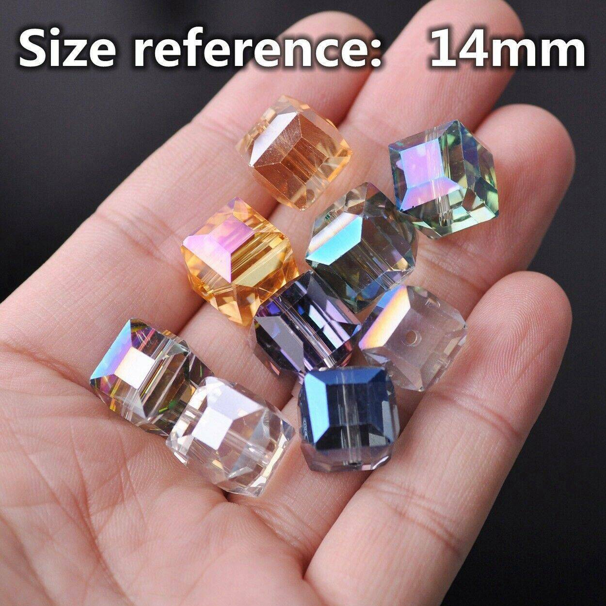 3mm 4mm 6mm 8mm 10mm 14mm Crystal Glass Cube Faceted Loose Crafts Beads Lot