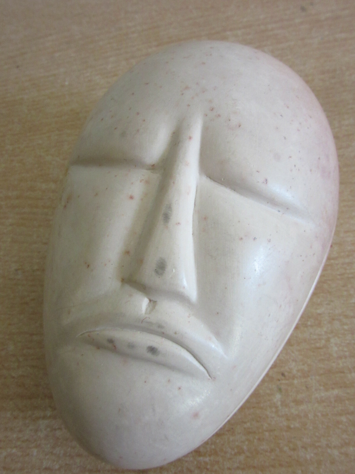 Vintage carved soapstone lidded trinket box Mask / sad face 5.5″