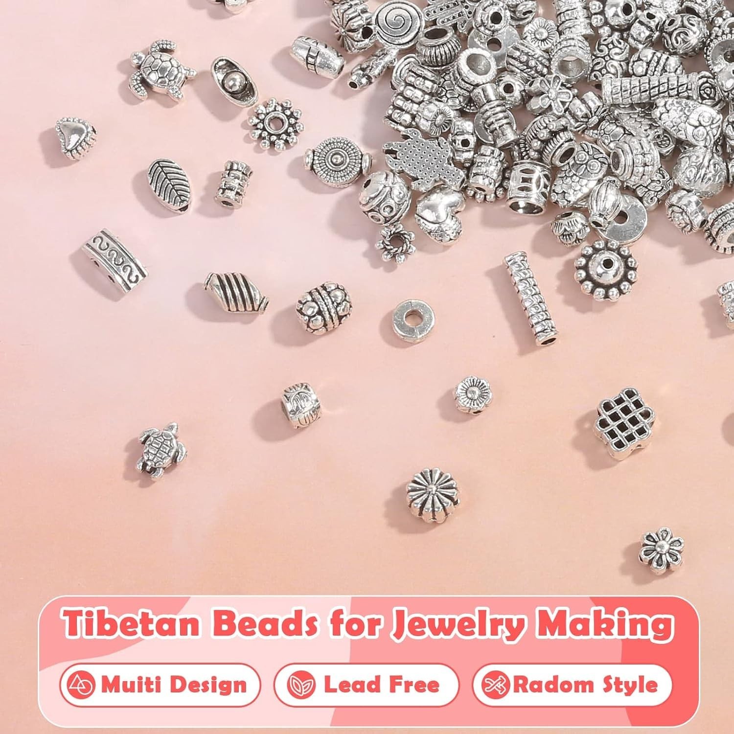 350 Pcs Silver Spacer Beads for Jewelry Making, Mixed Bulk Random Styles Meta…