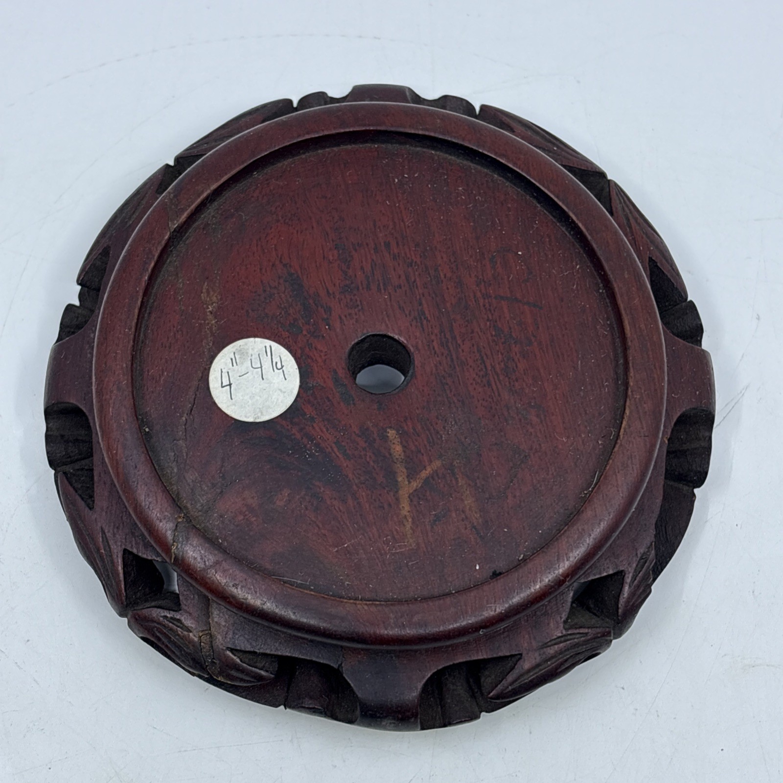 Vintage Chinese Wood Carved Display Stand Vase Plant Asian Lamp Base Round 4.25″