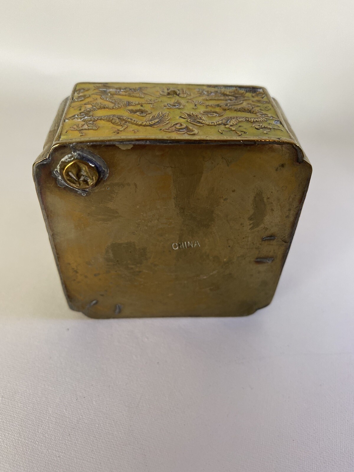 Antique Chinese Enamel Flip Top Ashtray With Eight Dragons Marked CHINA￼