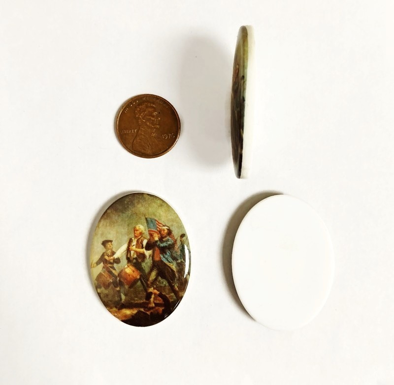 3 Vintage “Spirit of 1776” Fife & Drum Corps 40x30mm. Oval Acrylic Cameos L534