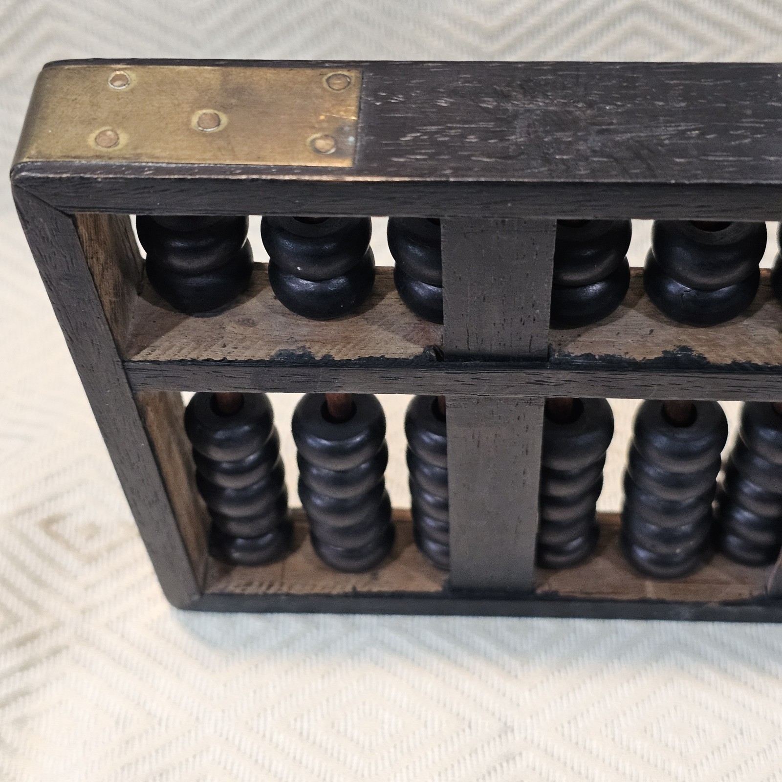 Hop Cheong Tai Black Wooded Brass Metal Abacus Vintage Hong Kong Export 63 Beads