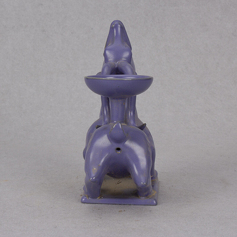 6.7″ China Porcelain Ru Kiln Purple Glaze 12 Zodiac Animal Sheep Oil Lamp Statue