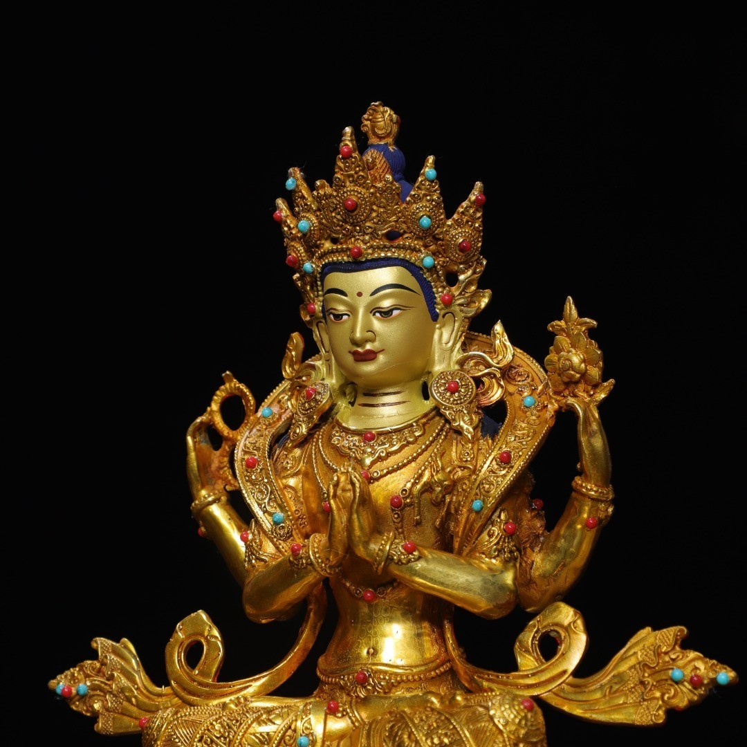 Bronze Gilded Painted White Tara Buddha Statue