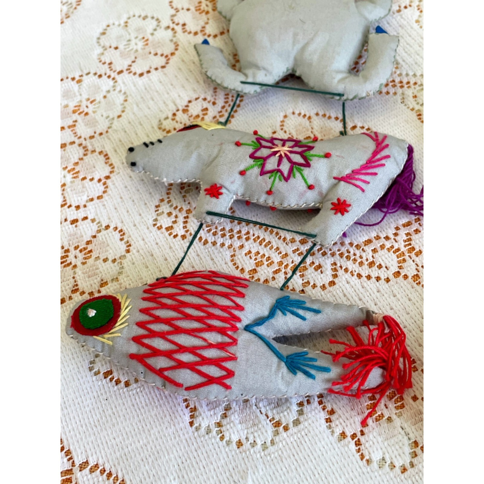 Vintage Folk Art Garland Ornaments Chinese Animals Embroidered Signs Of Zodiac