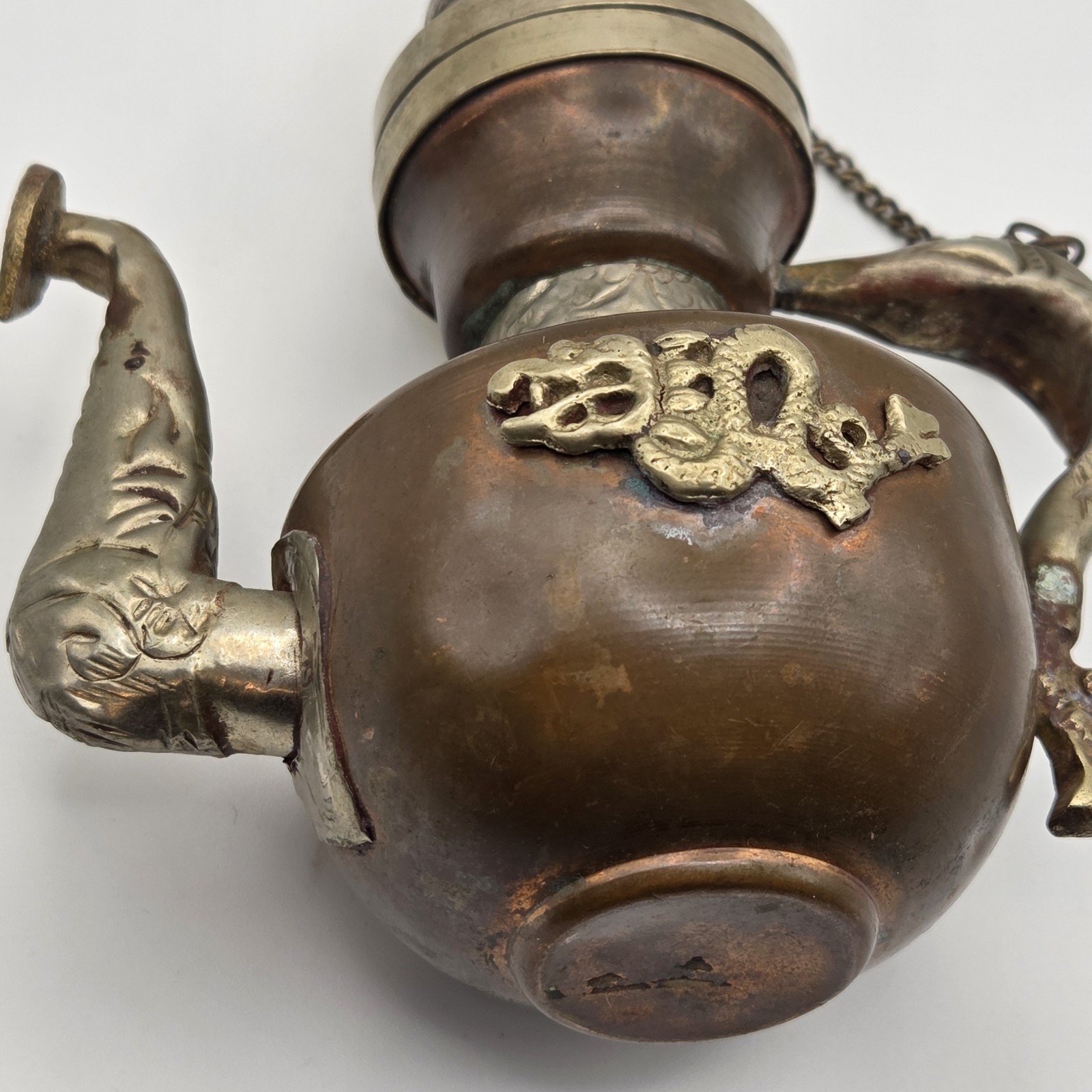ANTIQUE / VINTAGE COPPER AND BRASS TIBETAN TEAPOT WITH DRAGON