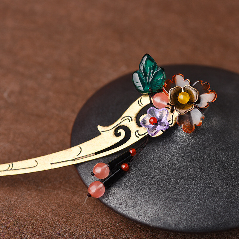 Chinese Coloured Glaze/Agate/Alloy Tibetan Style Exquisite Fashion Hairpin