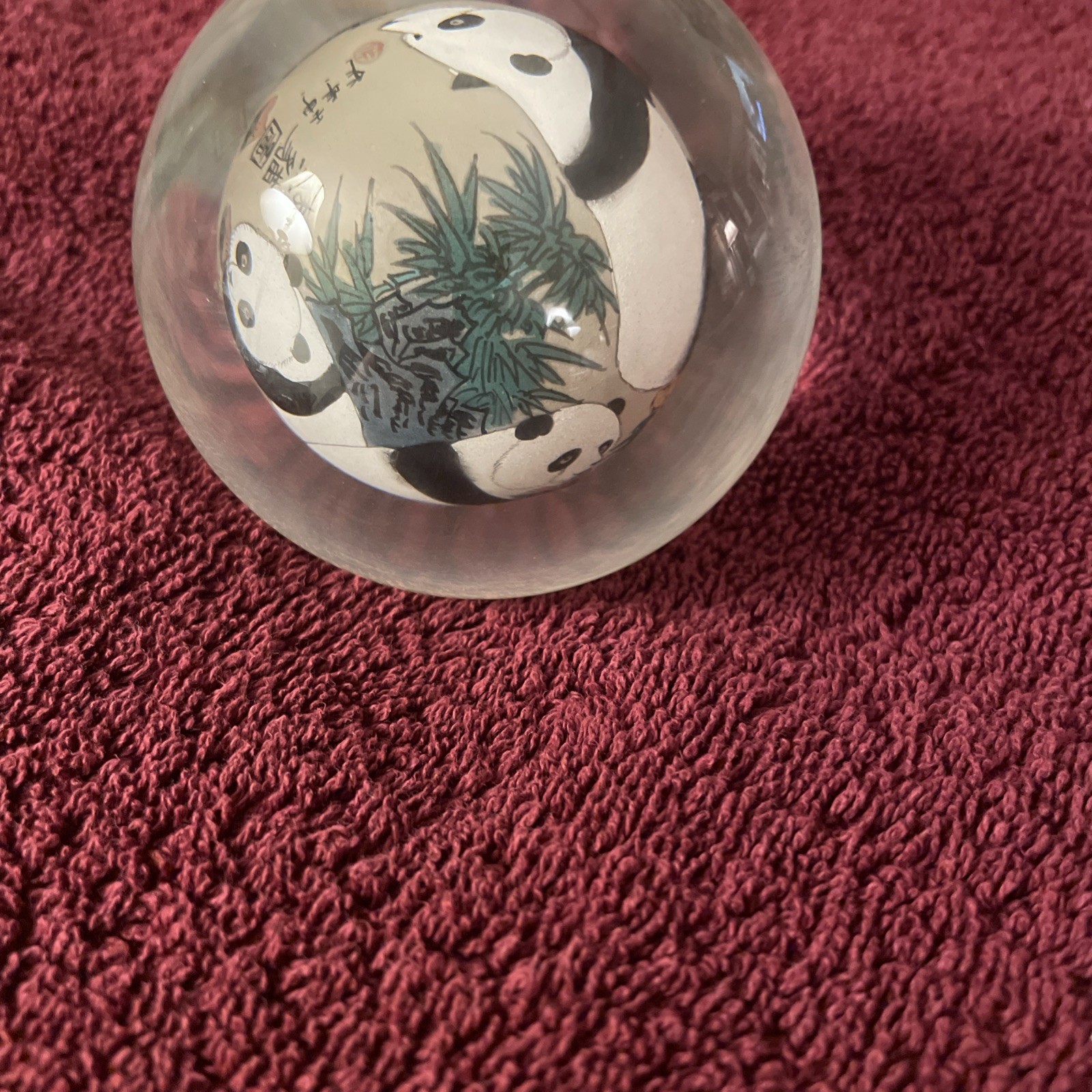 Chinese Glass Ball Hand Painted Pandas Sphere Paperweight