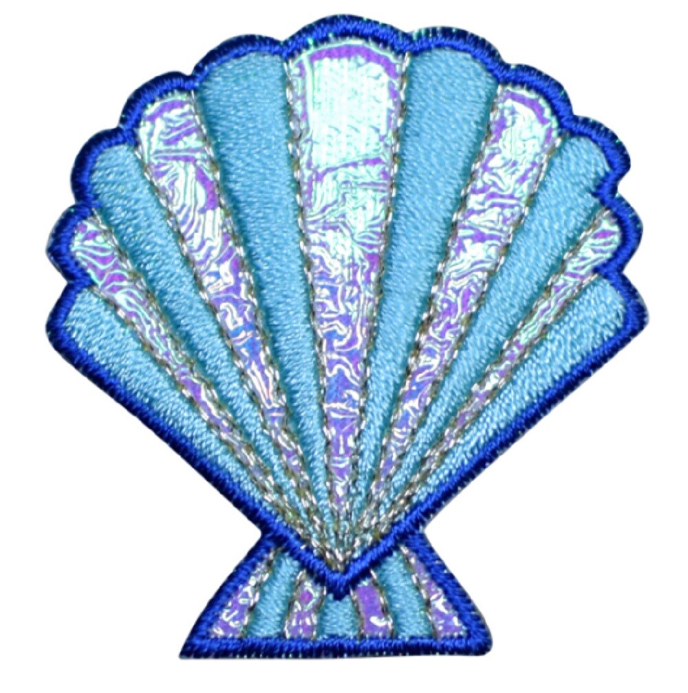 Seashell Applique Patch – Sea Shell, Ocean, Blue, Shimmery 1-7/8″ (Iron on)