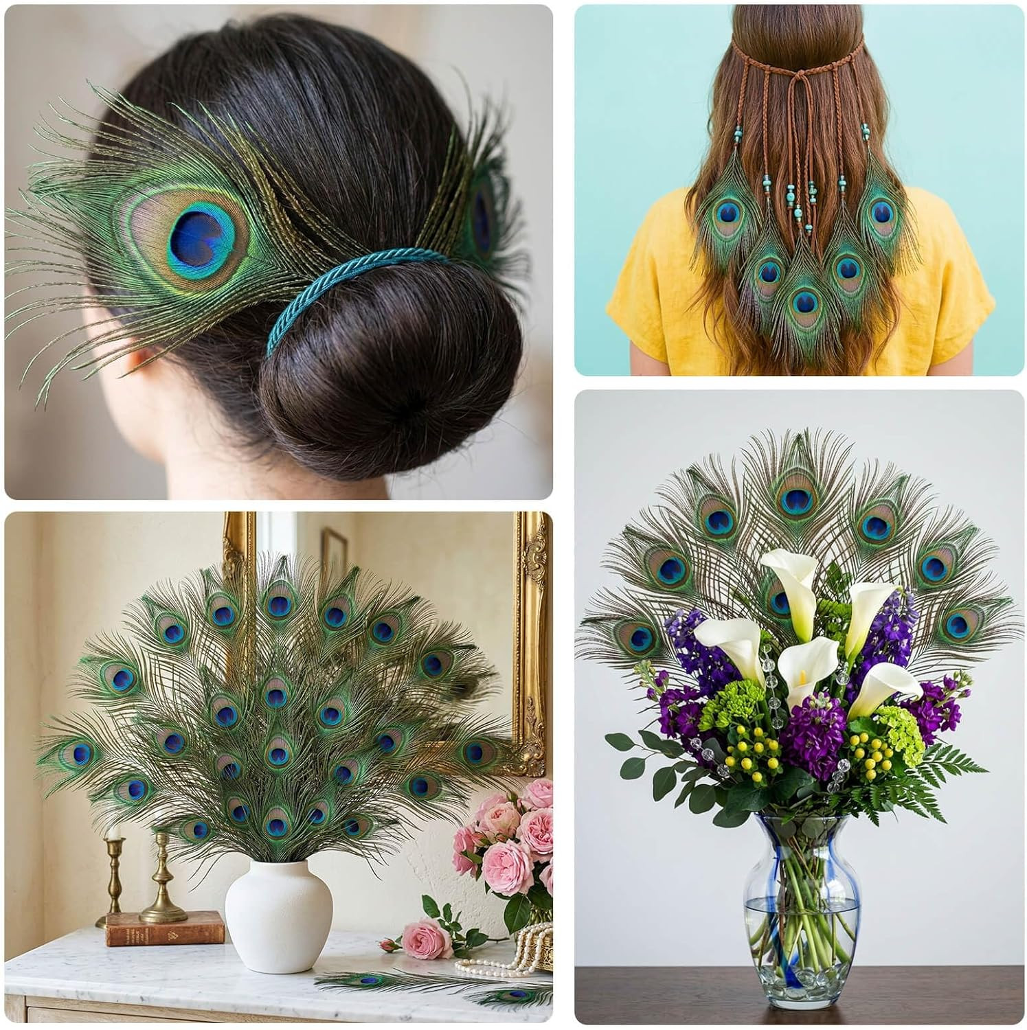 10 Pcs Peacock Feathers in Bulk 16-18Inch Bulk for DIY Craft Vase