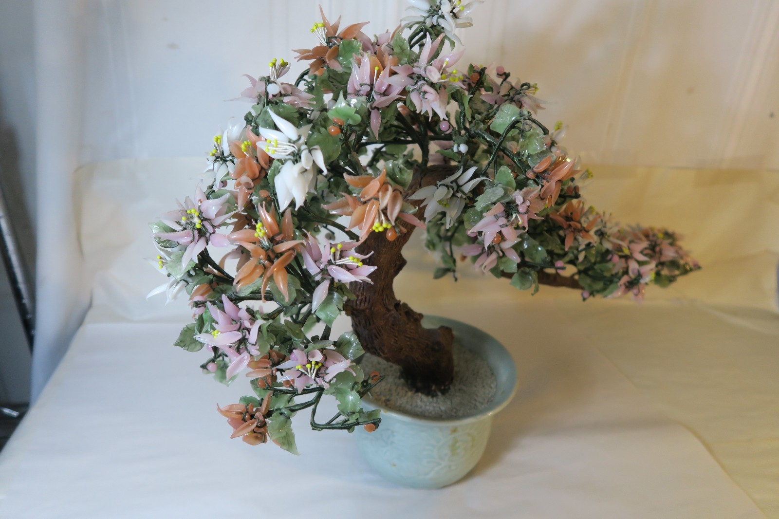 VINTAGE CHINESE JADE,QUARTZ EXTRA LARGE BONSAI TREE 32×20×11