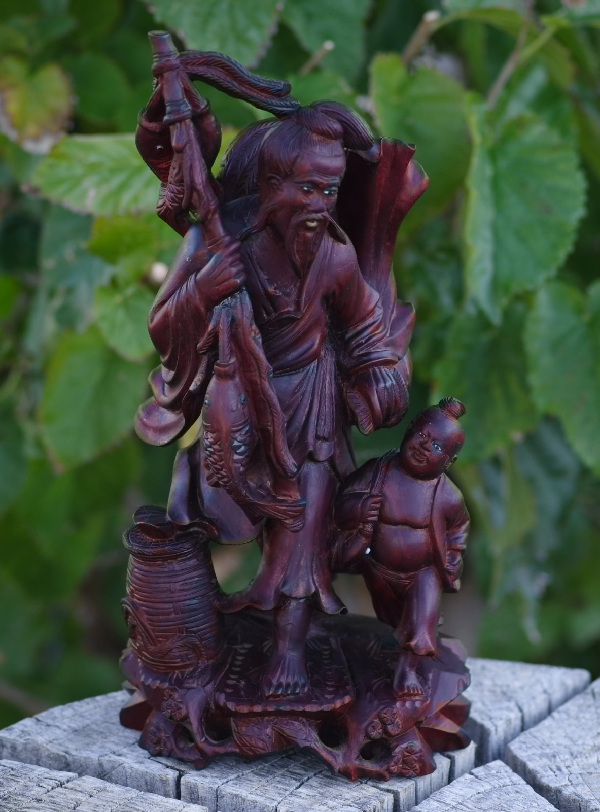 Oriental Boxwood Hand Carved Shou Lao 12″ China 1950’s MAGNIFICENT SKILLFUL ART!