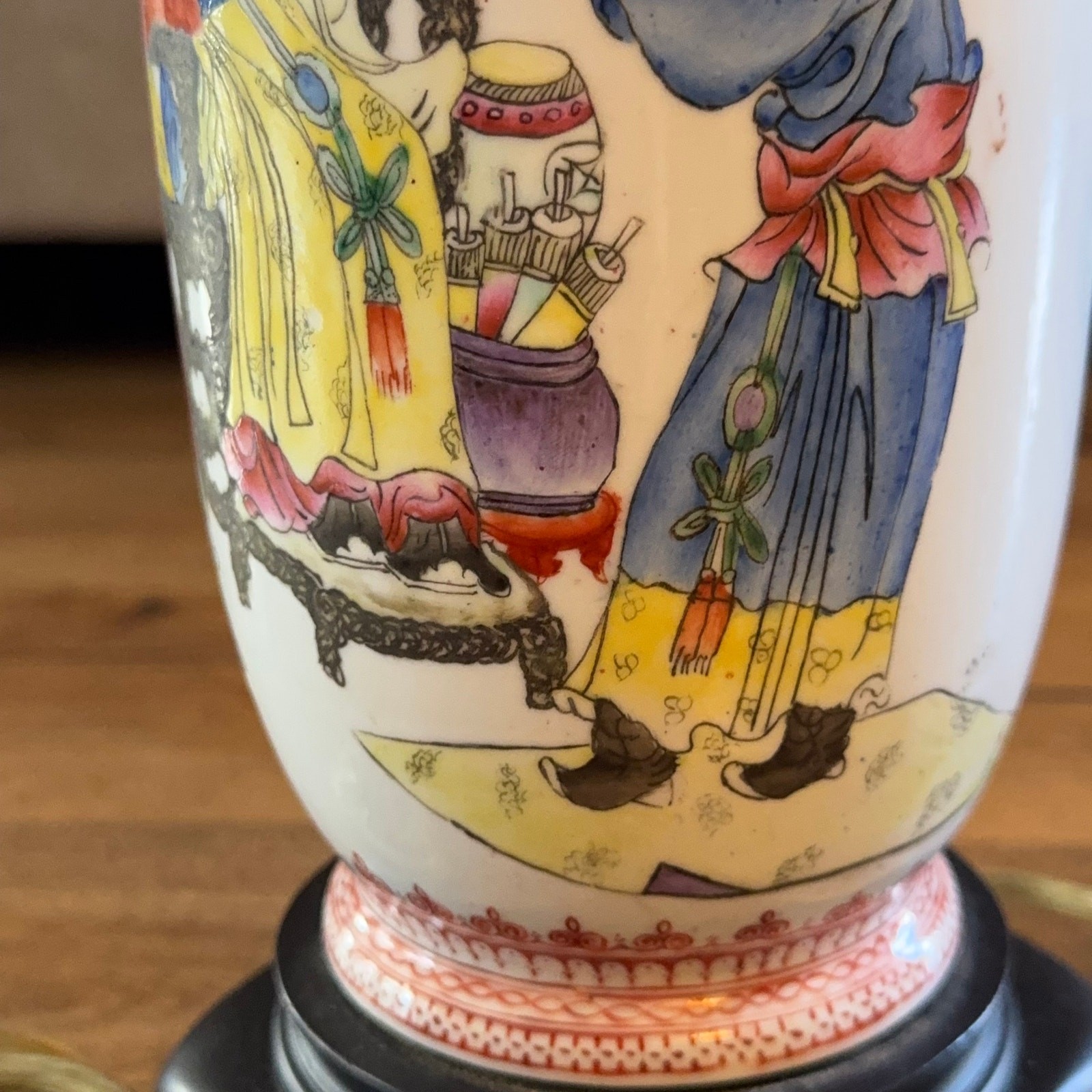Vintage Chinese Porcelain Vase Lamp Shou Xing 28” Famille Rose Characters