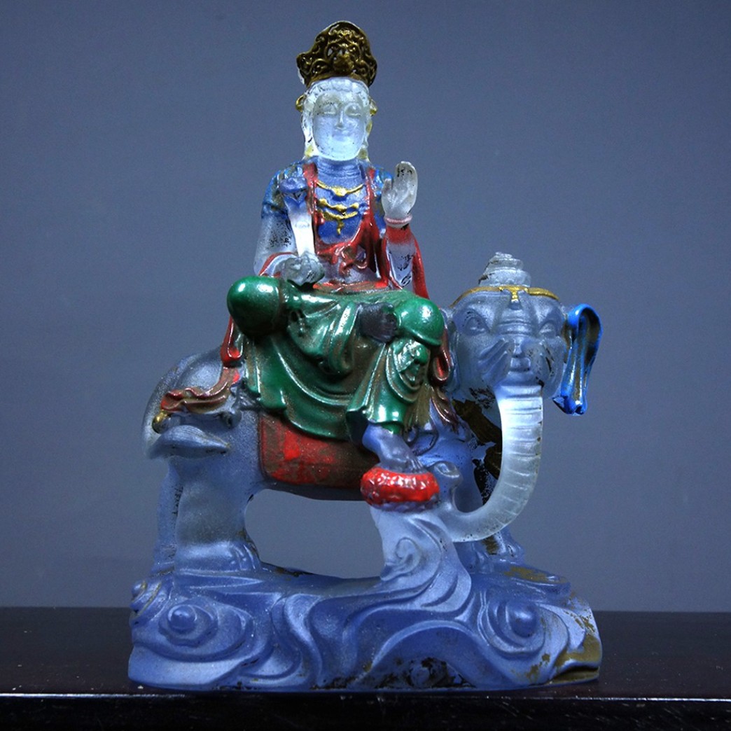 Vintage Old Liuli Samantabhadra Statue, Hand-Painted Gilded, 12cm