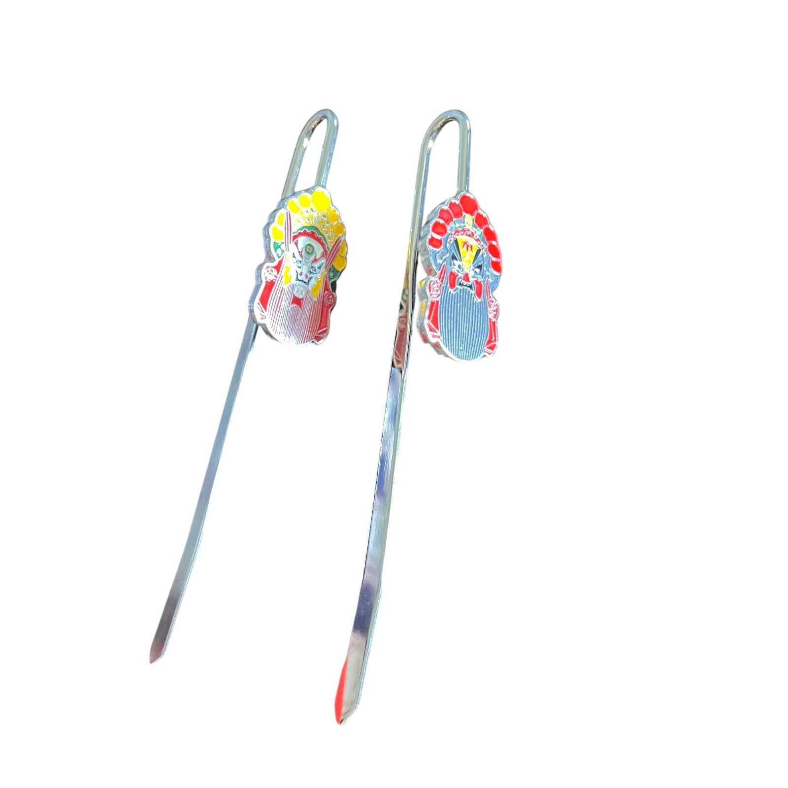 Chinese Peking Opera Mask 2 Bookmark Set Gold Metal & Enamel